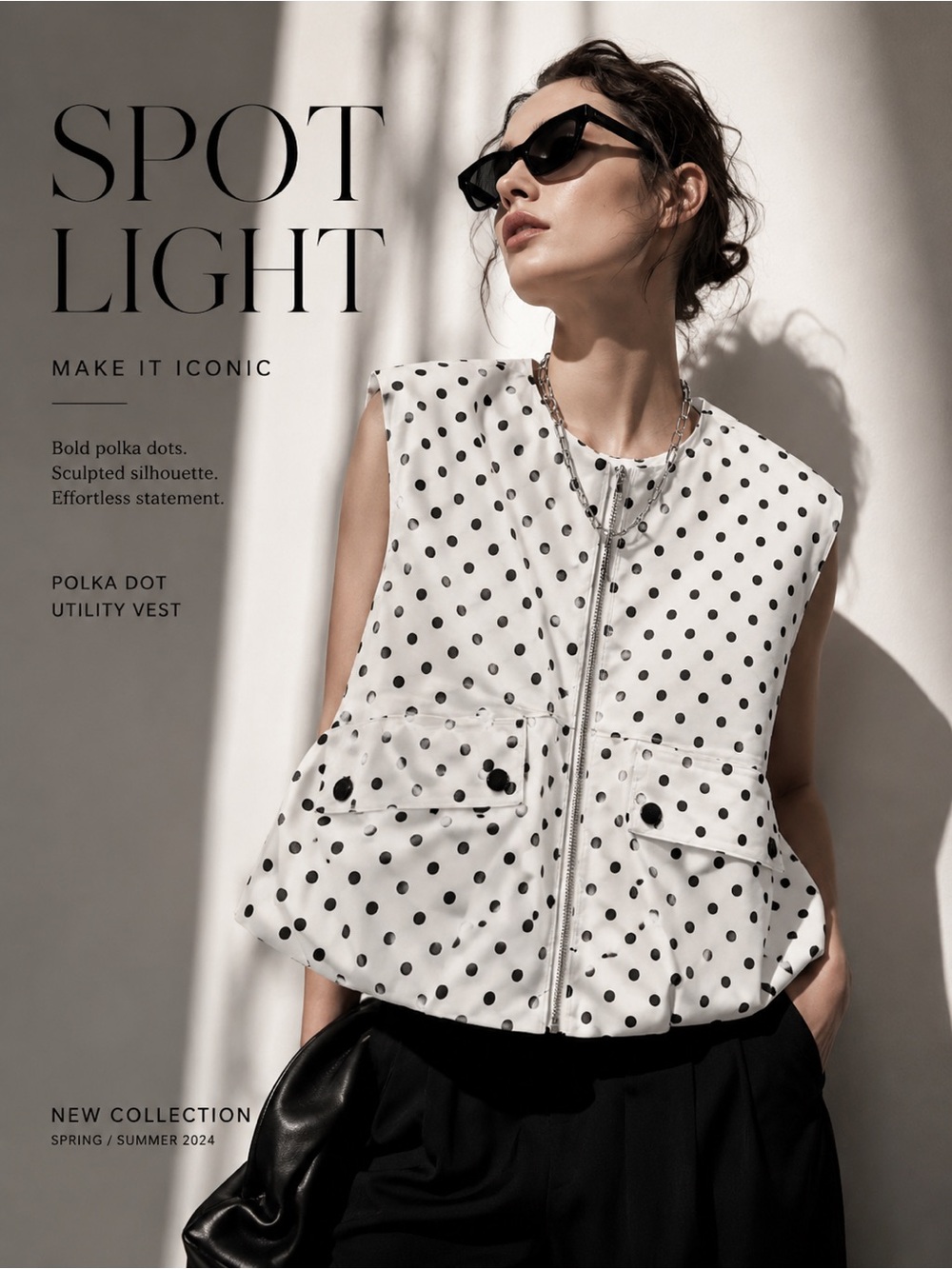 Polka Dot Utility Vest - White with Black Dots
